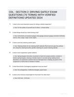 CDL - SECTION 2: DRIVING SAFELY EXAM QUESTIONS (70 TERMS) WITH VERIFIED DEFINITIONS UPDATED 2024