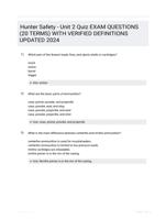 Hunter Safety - Unit 2 Quiz EXAM QUESTIONS (20 TERMS) WITH VERIFIED DEFINITIONS UPDATED 2024
