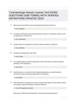 Cosmetology Hawaii License Test EXAM QUESTIONS (608 TERMS) WITH VERIFIED DEFINITIONS UPDATED 2024
