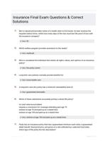 Insurance Final Exam Questions & Correct Solutions