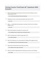 Driving Course: Final Exam - Questions With Answers