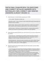 EMT-B FINAL EXAM REVIEW 126 QUESTIONS AND CORRECT DETAILED ANSWERS WITH RATIONALES (100% CORRECT AND VERIFIED ANSWERS) ALREADY GRADED A+