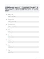 2024 Review Spanish 1 EXAM QUESTIONS (210 TERMS) WITH VERIFIED DEFINITIONS UPDATED 2024