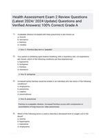 Health Assessment Exam 2 Review Questions (Latest 2024/ 2024 Update) Questions and Verified Answers| 100% Correct| Grade A