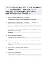 LSCM Exam 2 LATEST 2024 ACTUAL EXAM ALL 73 QUESTIONS AND CORRECT DETAILED ANSWERS WITH RATIONALES (VERIFIED ANSWERS) |ALREADY GRADED A+
