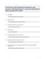 Final Exam 2024 Questions Questions and Answers Attained Grade A+ Assured Satisfaction latest  update WITH NGN