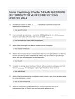Social Psychology Chapter 5 EXAM QUESTIONS (83 TERMS) WITH VERIFIED DEFINITIONS UPDATED 2024