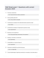 Wall Street exam 1 Questions with correct Answers 2024