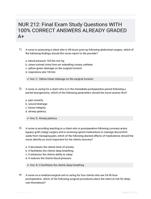 NUR 212: Final Exam Study Questions WITH 100% CORRECT ANSWERS ALREADY GRADED A+