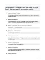 Semmelweis Entrance Exam Medicine Biology Study Questions with Answers graded A+