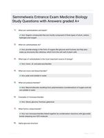 Semmelweis Entrance Exam Medicine Biology Study Questions with Answers graded A+