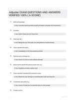 Adjuster EXAM QUESTIONS AND ANSWERS VERIFIED 100% ( A SCORE)