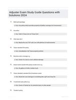 Adjuster Exam Study Guide Questions with Solutions 2024