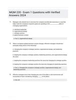 MQM 220 - Exam 1 Questions with Verified Answers 2024