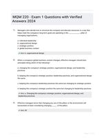 MQM 220 - Exam 1 Questions with Verified Answers 2024