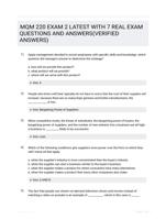 MQM 220 EXAM 2 LATEST   WITH 7 REAL EXAM QUESTIONS  AND ANSWERS(VERIFIED ANSWERS)