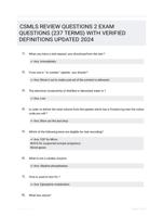 CSMLS REVIEW QUESTIONS 2 EXAM QUESTIONS (237 TERMS) WITH VERIFIED DEFINITIONS UPDATED 2024
