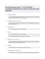 BLAW Pleasant Exam 1 TTU PORTAGE LEARNING  MICROBIO 252 BIOD QUESTION AND  ANSWER