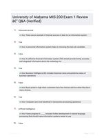 University of Alabama MIS 200 Exam 1 Review - Q&A (Verified)