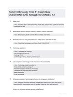 Food Technology Year 11 Exam Quiz QUESTIONS AND ANSWERS GRADED A+
