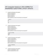 AP Computer Science A 203 CORRECTLY ANSWERED QUESTIONS LATEST UPDATE