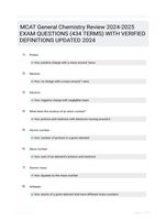 MCAT General Chemistry Review 2024-2025 EXAM QUESTIONS (434 TERMS) WITH VERIFIED DEFINITIONS UPDATED 2024