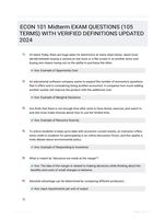 ECON 101 Midterm EXAM QUESTIONS (105 TERMS) WITH VERIFIED DEFINITIONS UPDATED 2024