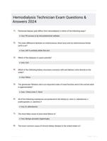 Hemodialysis Technician Exam Questions & Answers 2024
