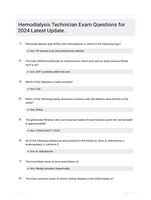 Hemodialysis Technician Exam Questions for 2024 Latest Update.
