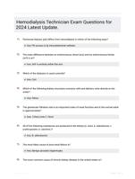 Hemodialysis Technician Exam Questions for 2024 Latest Update.