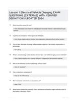 Lesson 1 Electrical Vehicle Charging EXAM QUESTIONS (23 TERMS) WITH VERIFIED DEFINITIONS UPDATED 2024
