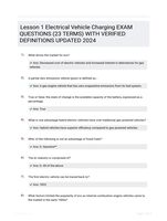 Lesson 1 Electrical Vehicle Charging EXAM QUESTIONS (23 TERMS) WITH VERIFIED DEFINITIONS UPDATED 2024