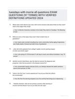 tuesdays with morrie all questions EXAM QUESTIONS (97 TERMS) WITH VERIFIED DEFINITIONS UPDATED 2024