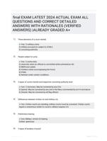 final EXAM LATEST 2024 ACTUAL EXAM ALL QUESTIONS AND CORRECT DETAILED ANSWERS WITH RATIONALES (VERIFIED ANSWERS) |ALREADY GRADED A+