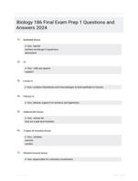 Biology 186 Final Exam Prep 1 Questions and Answers 2024