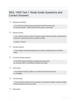 BIOL 1902 Test 1 Study Guide Questions and Correct Answers