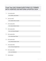 Final Test SAE EXAM QUESTIONS (23 TERMS) WITH VERIFIED DEFINITIONS UPDATED 2024