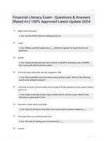 Financial Literacy Exam - Questions & Answers (Rated A+) 100% Approved Latest Update 2024