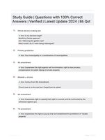Study Guide | Questions with 100% Correct Answers | Verified | Latest Update 2024 | 86 Qst