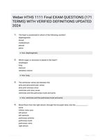 Weber HTHS 1111 Final EXAM QUESTIONS (171 TERMS) WITH VERIFIED DEFINITIONS UPDATED 2024