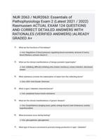 NUR 2063 / NUR2063: Essentials ofPathophysiology Exam 2 (Latest 2021 /2022) Rasmussen ACTUAL EXAM 124 QUESTIONS AND CORRECT DETAILED ANSWERS WITH RATIONALES (VERIFIED ANSWERS) |ALREADY GRADED A+