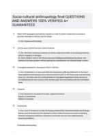 Socio-cultural anthropology final QUESTIONS AND ANSWERS 100% VERIFIED A+ GUARANTEED