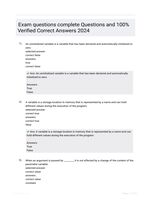 Exam questions complete Questions and 100% Verified Correct Answers 2024