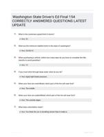 Washington State Driver's Ed Final 154 CORRECTLY ANSWERED QUESTIONS LATEST UPDATE