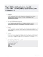NSg 3450 Mental Health Units 1 and 2 QUESTIONS AND ANSWERS 100% VERIFIED A+ GUARANTEED