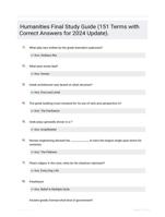 Humanities Final Study Guide (151 Terms with Correct Answers for 2024 Update).