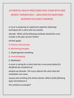 ATI MENTAL HEALTH PROCTORED REAL EXAM WITH NGN NEWEST VERSION 2023 – 2024 UPDATED QUESTIONS &VERIFIED ACCURATE ANSWERS