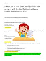NIMS ICS 400 Final Exam 325 Questions and  Answers with Detailed  Rationales Already   Graded A+ Guaranteed Pass
