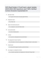 NYS Real Estate U Final Exam Latest Update 2025-2026 200 Questions and 100% Verified Correct Answers Guaranteed A+