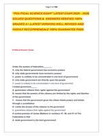 POLITICALSCIENCEEXAMLATESTEXAM20252026 SOLVEDQUESTIONS&ANSWERSVERIFIED100% GRADEDA+